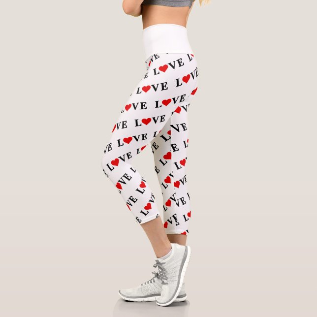 Classic LOVE Heart Motif Pattern Elegant Capri Leggings (Left)
