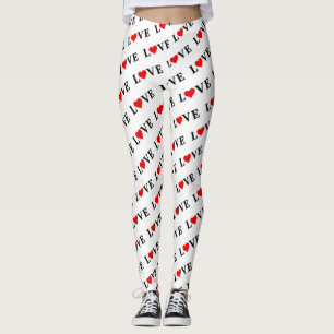 Classic LOVE Heart Motif Pattern Elegant Leggings