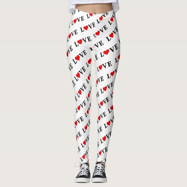 Classic LOVE Heart Motif Pattern Elegant Leggings (Front)