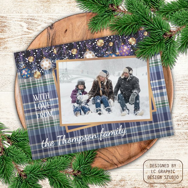 Classic Love Seasons Greetings Purple Blue Plaid Postcard (Creator Uploaded)