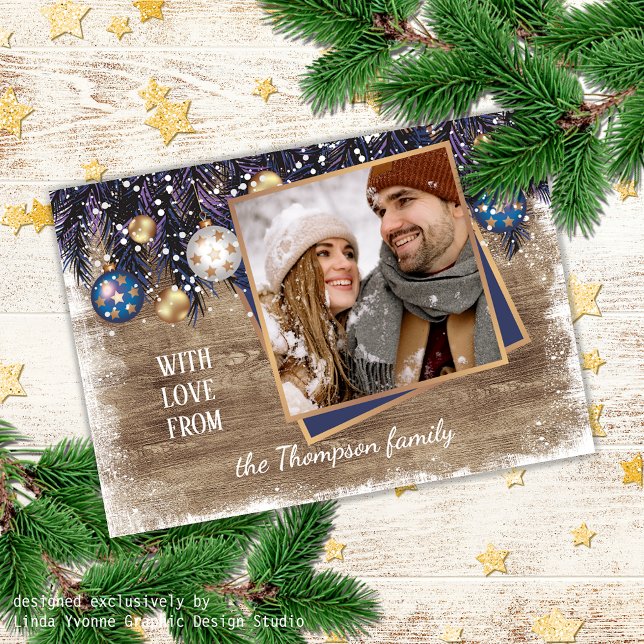 Classic Love Seasons Greetings Woodgrain Pattern Holiday Card (Creator Uploaded)