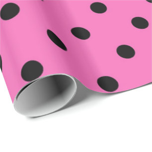 Classic, lovely, elegant pink & black  polka dots wrapping paper