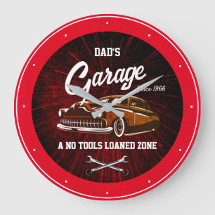 Classic Low Rider Garage Name Red Black and Slogan Large Clock