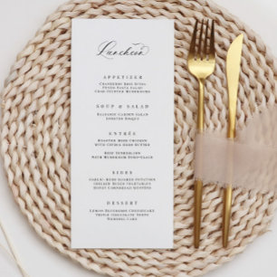 Classic Luncheon Menu Wedding Reception Meal Card