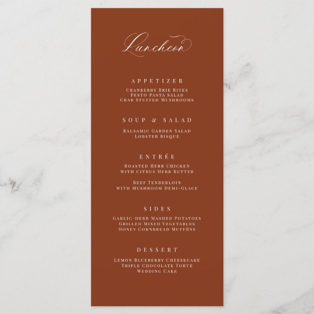 Classic Luncheon Menu Wedding Reception Meal Card (Front)