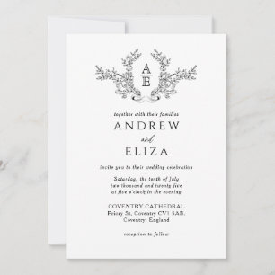 Classic Luxe Black and White Monogram  Invitation
