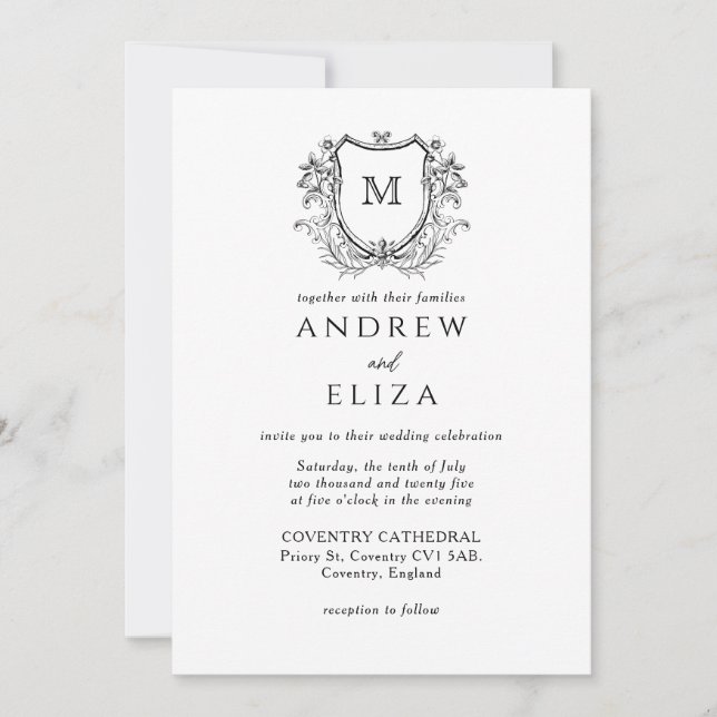 Classic Luxe Black Monogram Wedding Invitation (Front)