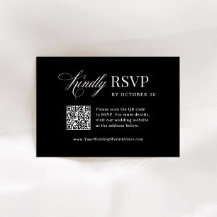 Classic Luxe Black Scannable QR Code Wedding RSVP Card