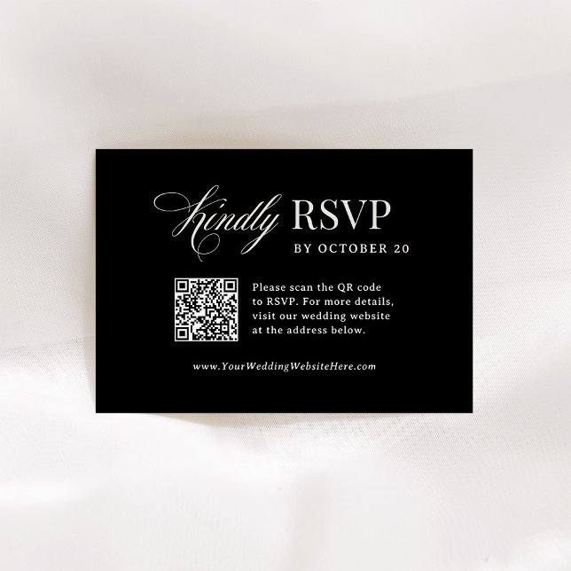Classic Luxe | Black Scannable QR Code Wedding RSVP Card (Creator Uploaded)