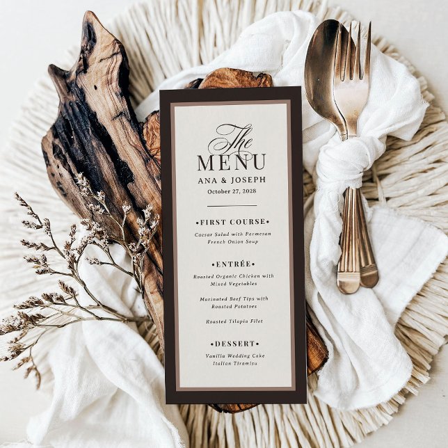 Classic Luxe | Brown Neutral Border Wedding Menu (Creator Uploaded)