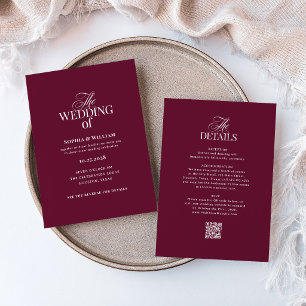Classic Luxe Burgundy All in One QR Code Wedding Invitation