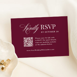 Classic Luxe Burgundy Scannable QR Code Wedding RSVP Card