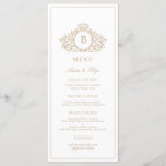 Classic Luxe Crest Monogram Wedding Menu<br><div class="desc">Custom Personalised Gold and White Monogrammed Wedding Menu</div>