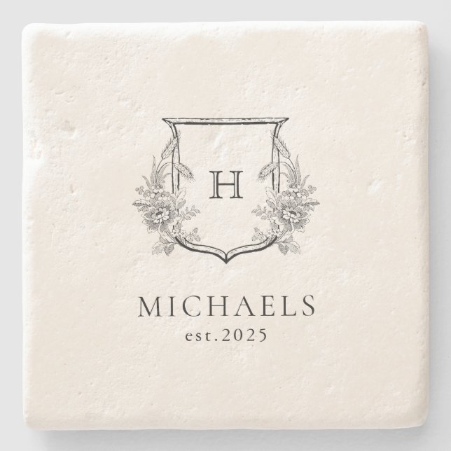 Classic Luxe Custom Monogrammed Stone Coaster (Front)