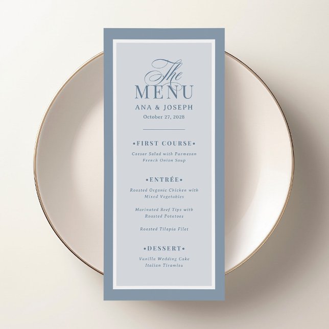 Classic Luxe | Dusty Blue Border Wedding Menu (Creator Uploaded)