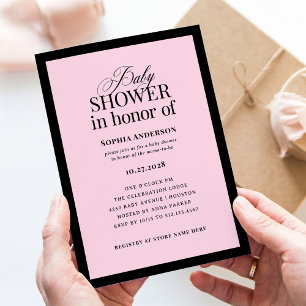 Classic Luxe Elegant Black and Pink Baby Shower Invitation