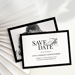 Classic Luxe   Elegant Black and White and Photo Save The Date