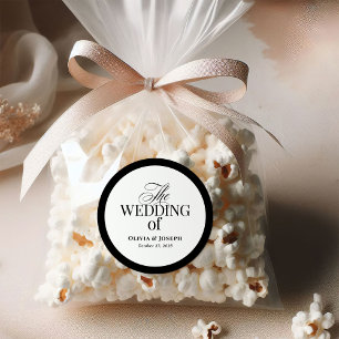 Classic Luxe   Elegant Black and White Wedding Round Sticker