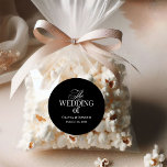 Classic Luxe | Elegant Black Wedding Round Sticker<br><div class="desc">These elegant,  old money style wedding stickers feature a dramatic black background. There is a mix of classic white text and modern calligraphy for a classy and minimalist design perfect for your timeless,  formal wedding.</div>