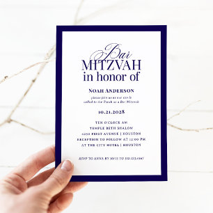 Classic Luxe Elegant Blue and White Bar Mitzvah Invitation
