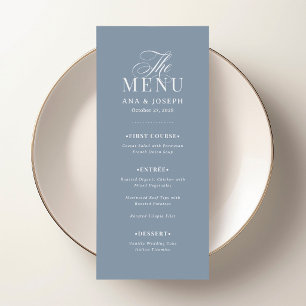 Classic Luxe Elegant Dusty Blue Wedding Menu