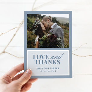 Classic Luxe Elegant Dusty Blue Wedding Photo Thank You Card