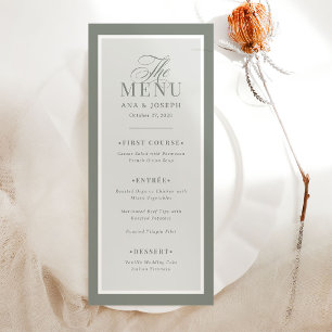 Classic Luxe Elegant Sage Green Border Wedding Menu