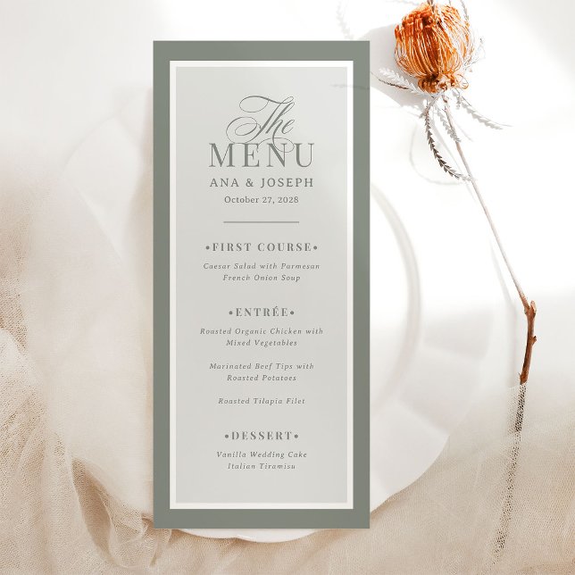 Classic Luxe | Elegant Sage Green Border Wedding Menu (Creator Uploaded)