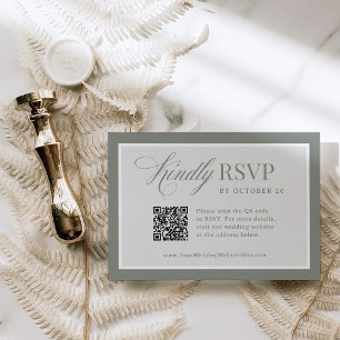 Classic Luxe   Elegant Sage Green QR Code Wedding RSVP Card