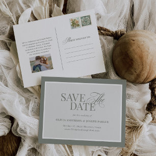 Classic Luxe   Elegant Sage Green Save the Date Announcement Postcard