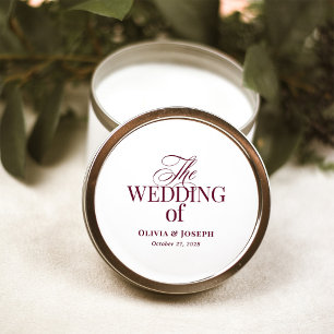 Classic Luxe   Elegant White and Burgundy Wedding Round Sticker