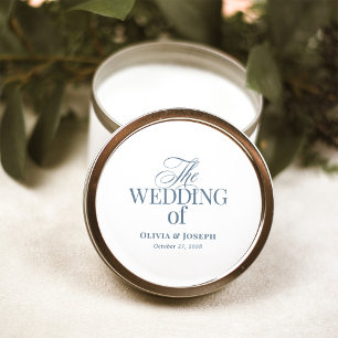 Classic Luxe Elegant White and Dusty Blue Wedding Round Sticker