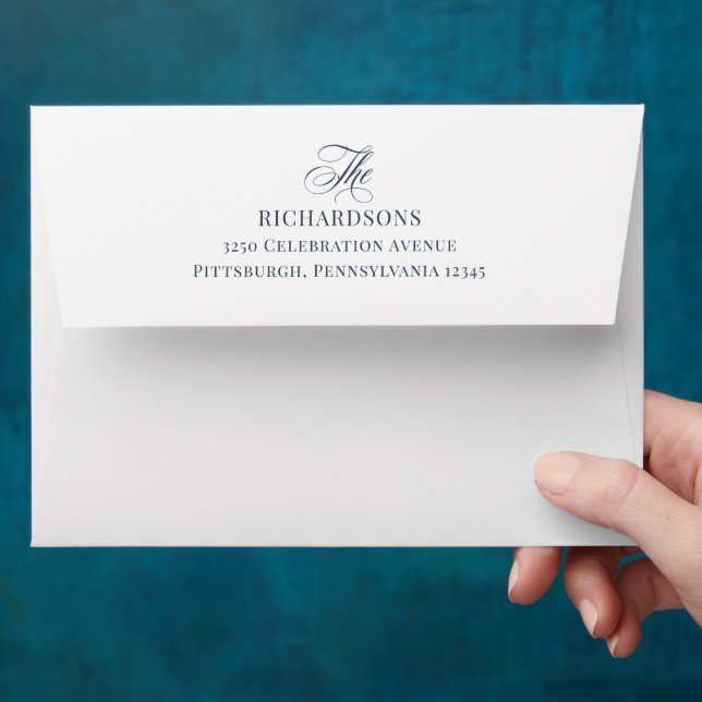 Classic Luxe | Elegant White and Navy Blue Envelope (Hand)