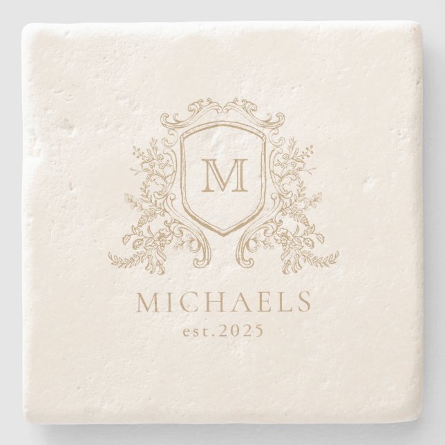 Classic Luxe Gold Monogram Stone Coaster (Front)