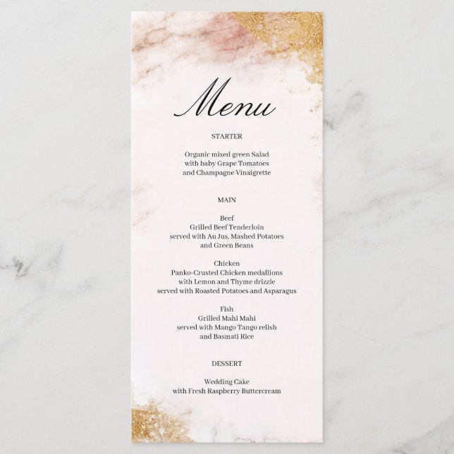 Classic Luxe Marble Wedding Menu (Front)