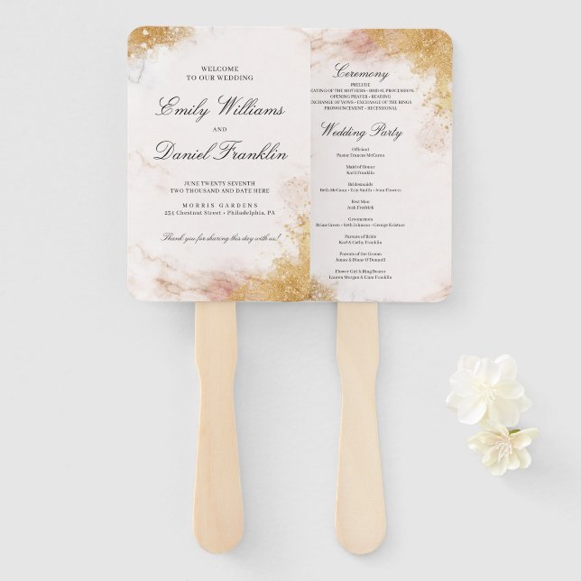 Classic Luxe Marble Wedding Program Fan (Front and Back)