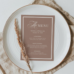 Classic Luxe Mocha Taupe Border Neutral Wedding Menu