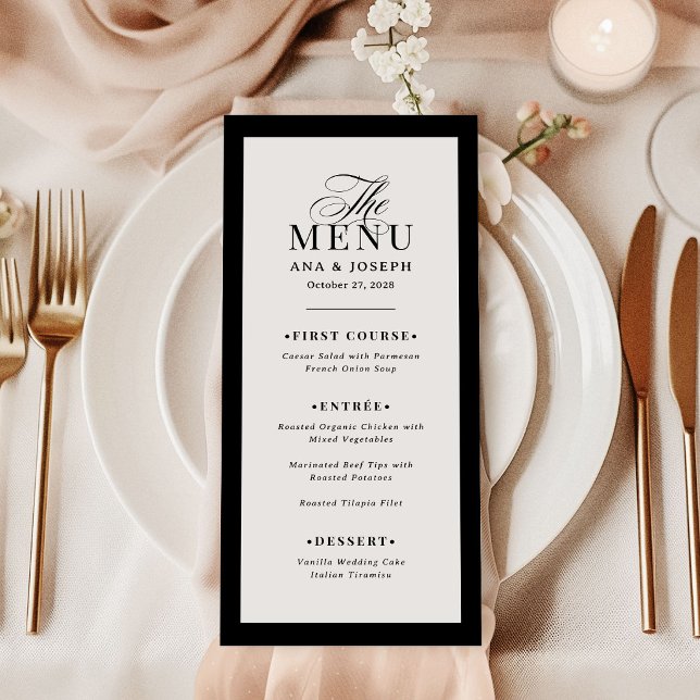 Classic Luxe Modern Black and White Border Wedding Menu (Creator Uploaded)
