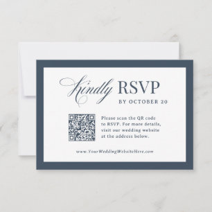 Classic Luxe Navy Blue Scannable QR Code Wedding RSVP Card