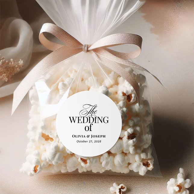 Classic Luxe | Simple Black and White Wedding Classic Round Sticker (Creator Uploaded)