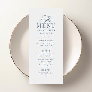 Classic Luxe White and Dusty Blue Wedding Menu