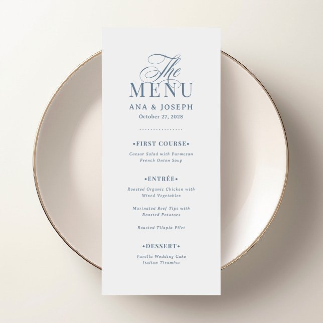 Classic Luxe | White and Dusty Blue Wedding Menu (Creator Uploaded)