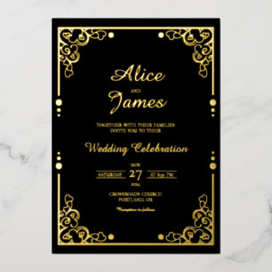 Classic Luxury Black Gold Foil Wedding Invitation