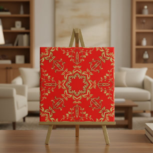 Classic Luxury Chic Faux Gold Ornaments On Red Tile