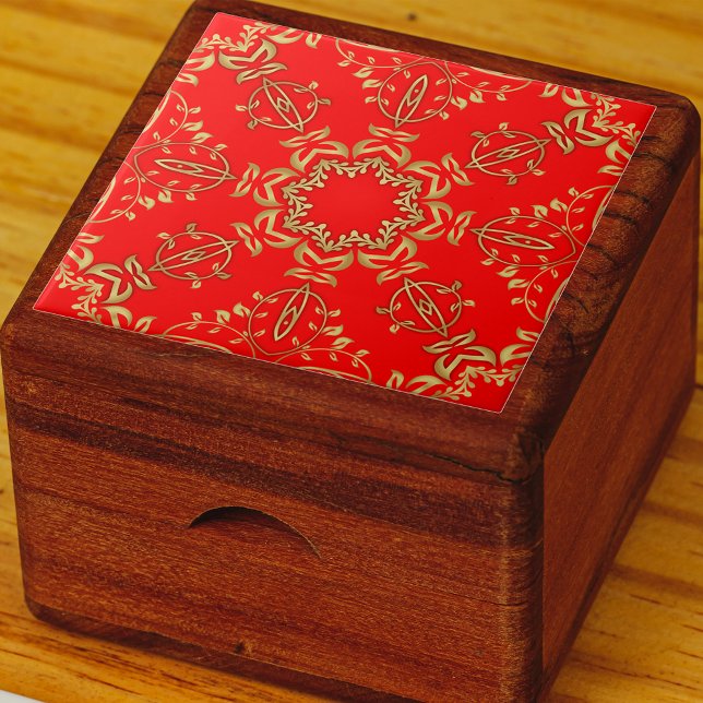 Classic Luxury Chic Faux Gold Ornaments On Red Tile (Creator Uploaded)