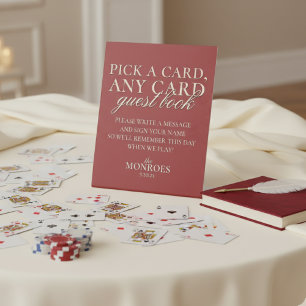 Classic Luxury Red Green Playing Card Guest Book Pedestal Sign