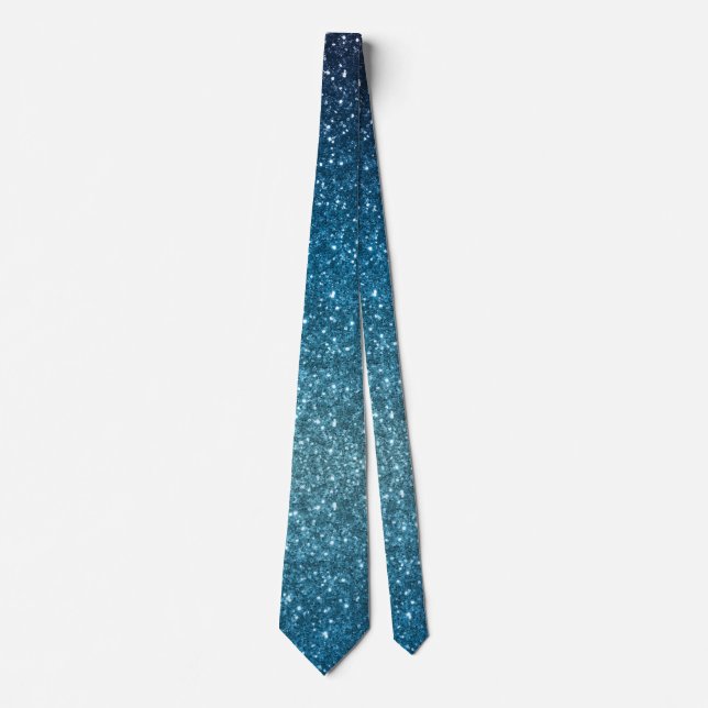 Classic Luxury Sparkly Ocean Blue Ombre Glitter Tie (Front)