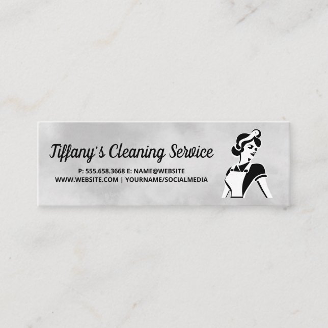 Classic Maid Illustration | Home Cleaning Mini Business Card (Front)