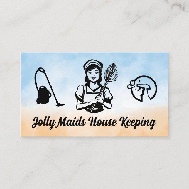 Classic Maid with Duster | Cleaning Equipment Icon Business Card (Front)