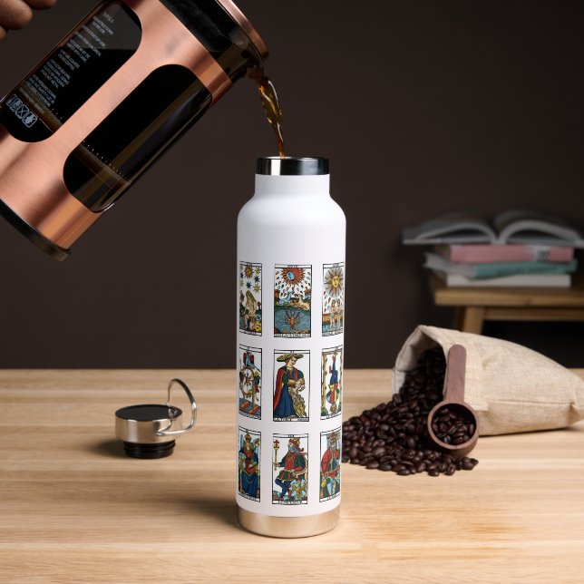 Classic Major Arcana Tarot Cards Full Deck Design Water Bottle (Coffee)